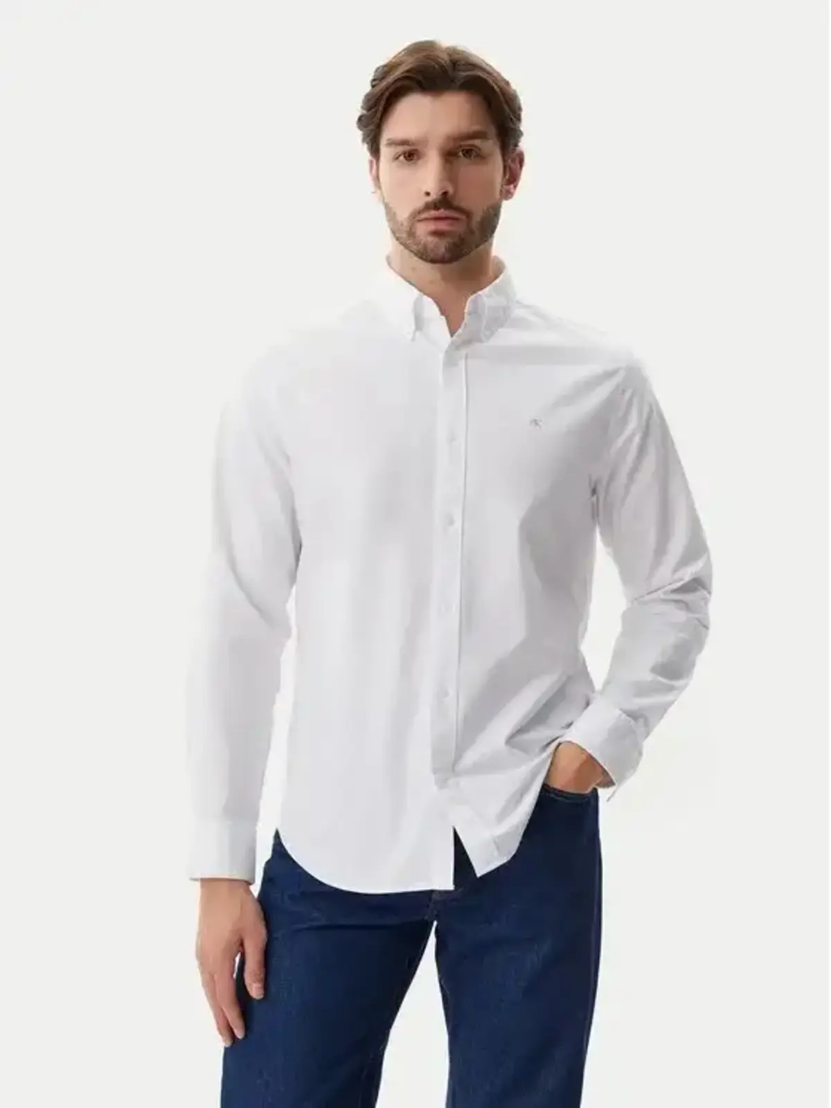 Calvin Klein LS SOLID OXFORD CLASSIC SHIRT Beyaz Erkek Tişört