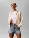 Calvin Klein LS MONOGRAM TERRY CR Krem Kadın Fermuarlı Kapüşonlu Sweatshirt