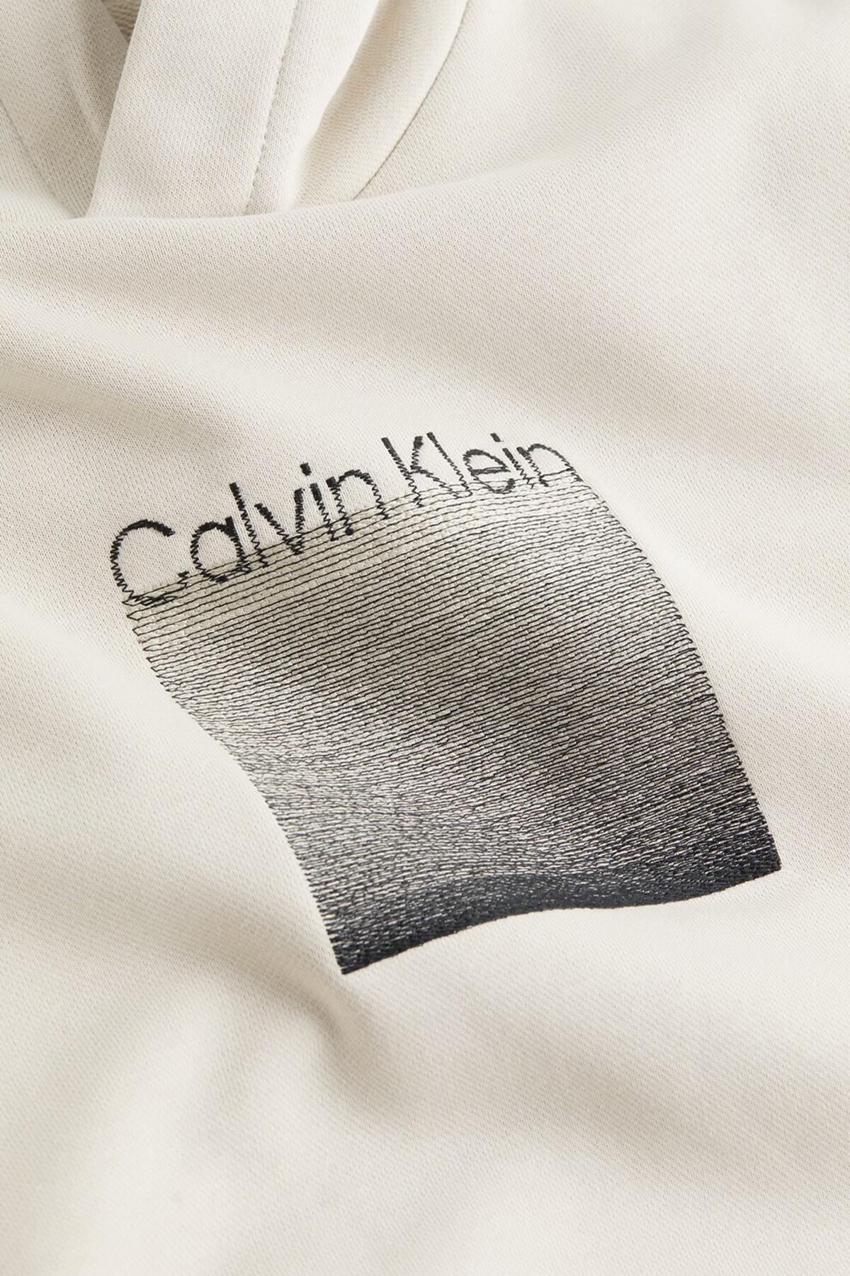 Calvin Klein OMBRE EMBROIDERED LO, ACE Krem Erkek Hoodie