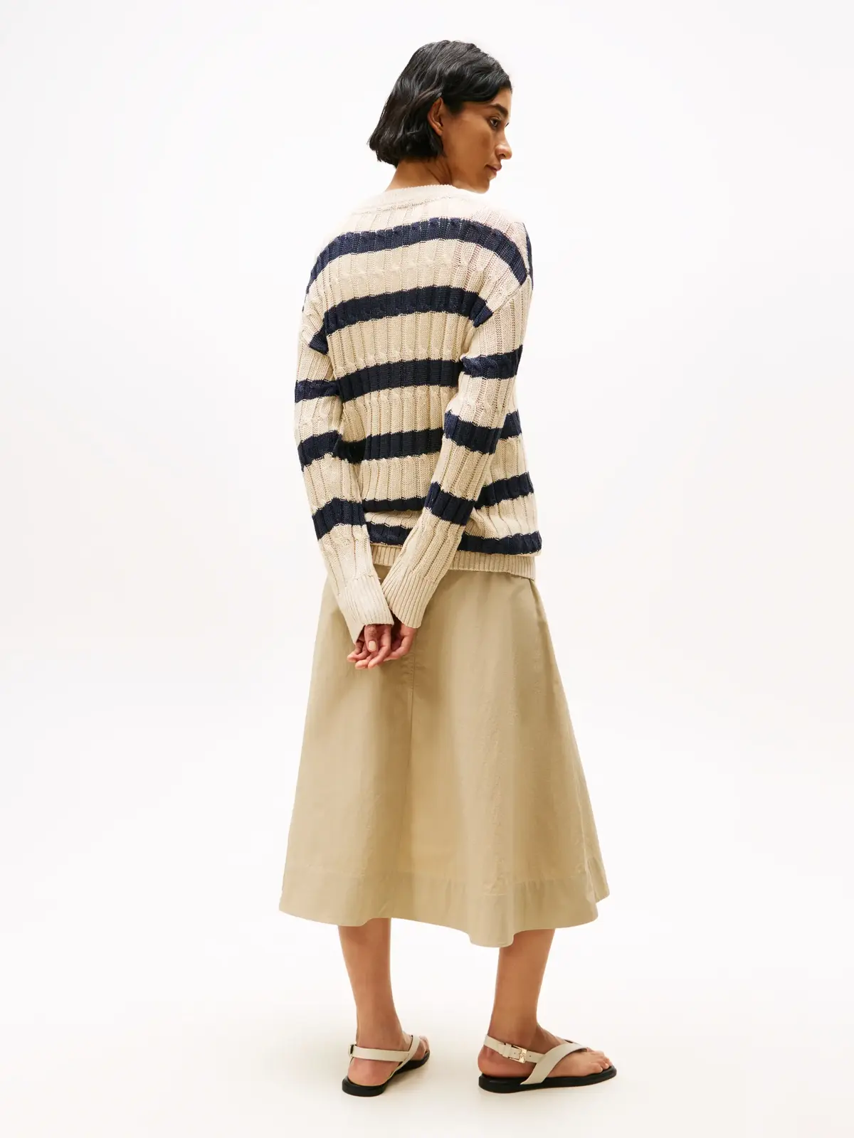 Tommy Hilfiger LINEN CABLE LS C-NK, 0AN Bej Kadın Kazak