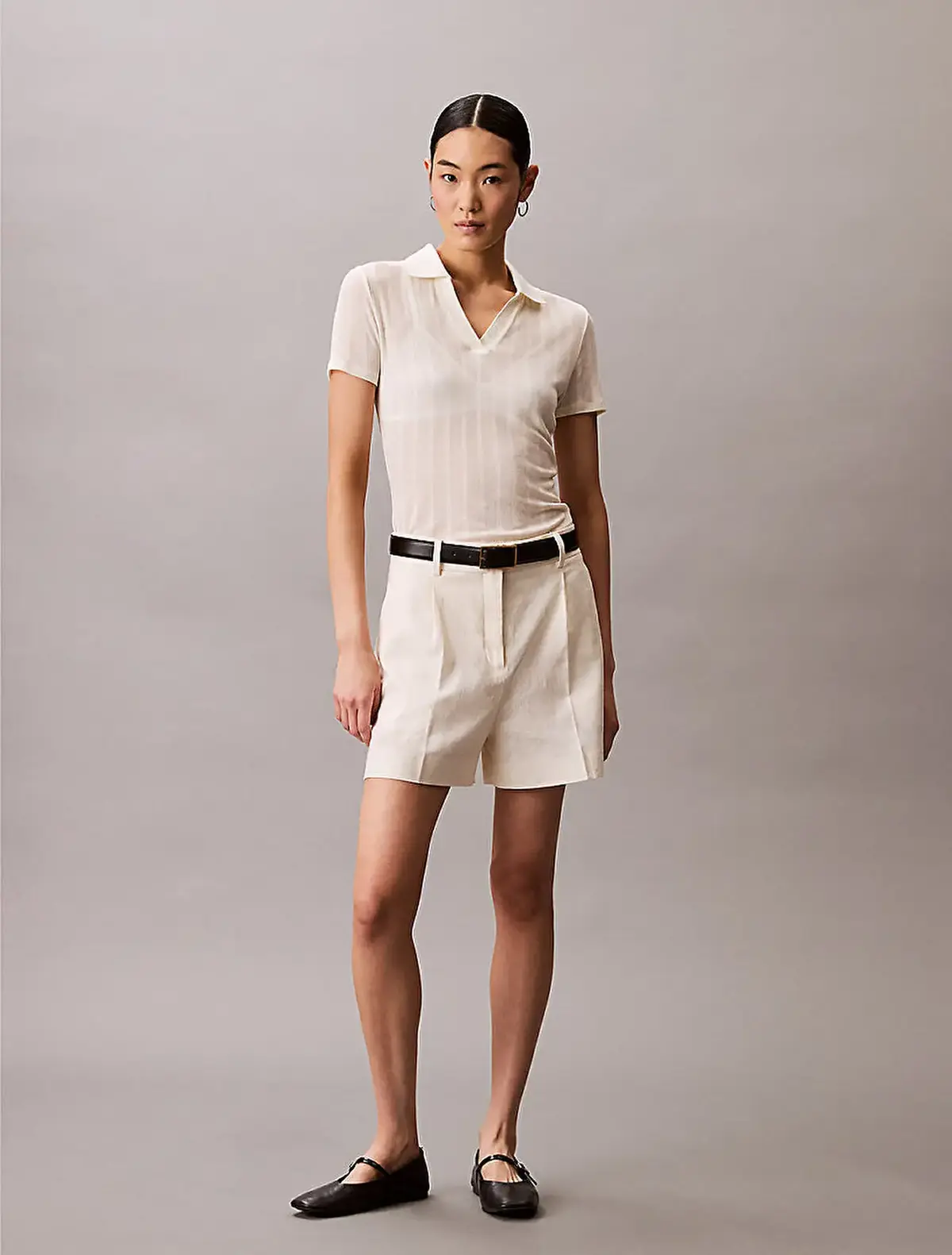 Calvin Klein POINTELLE SS POLO TOP Sarı Kadın Polo T-Shirt