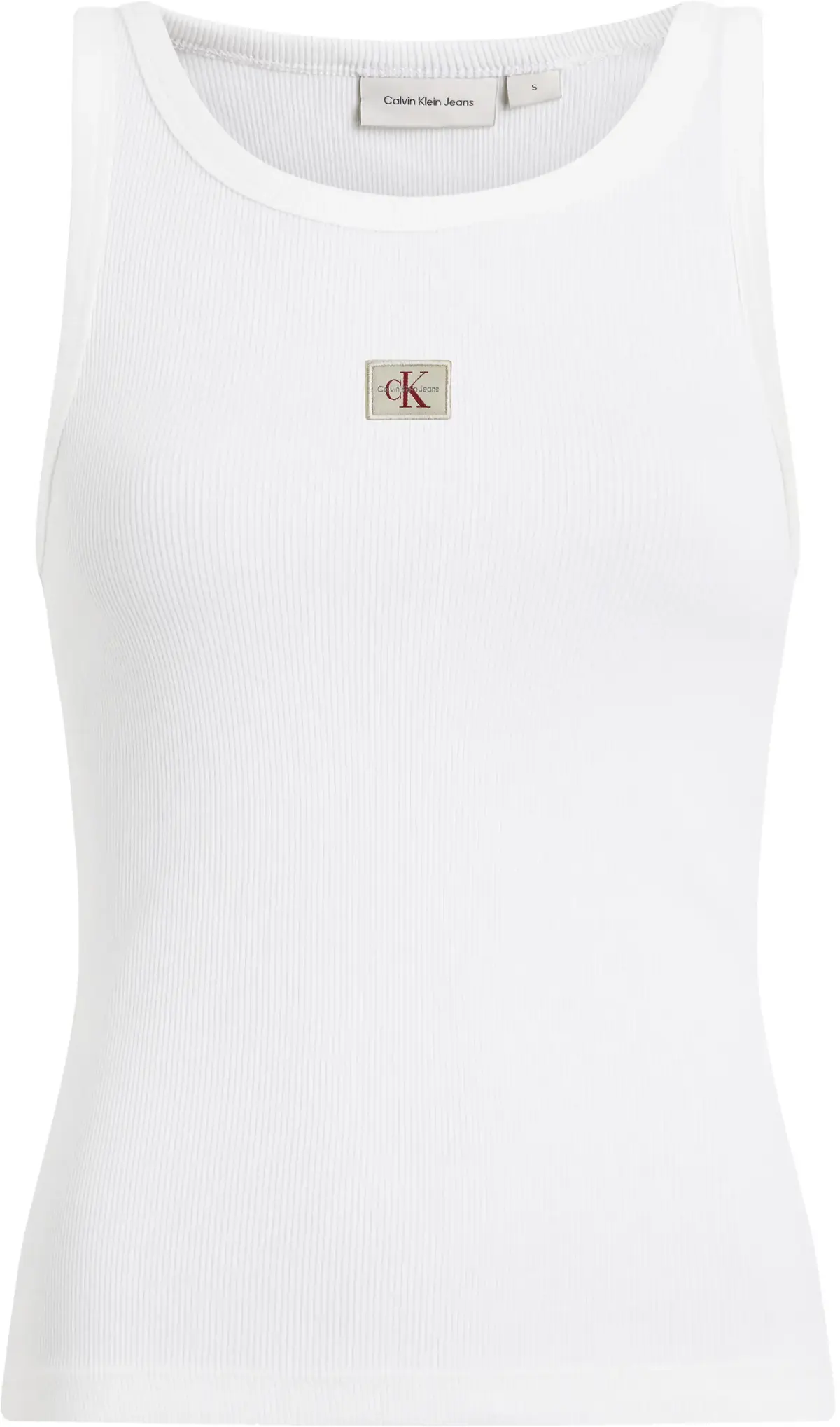 Calvin Klein WOVEN LABEL RIB TANK, YAF Beyaz Kadın T-Shirt & Polo