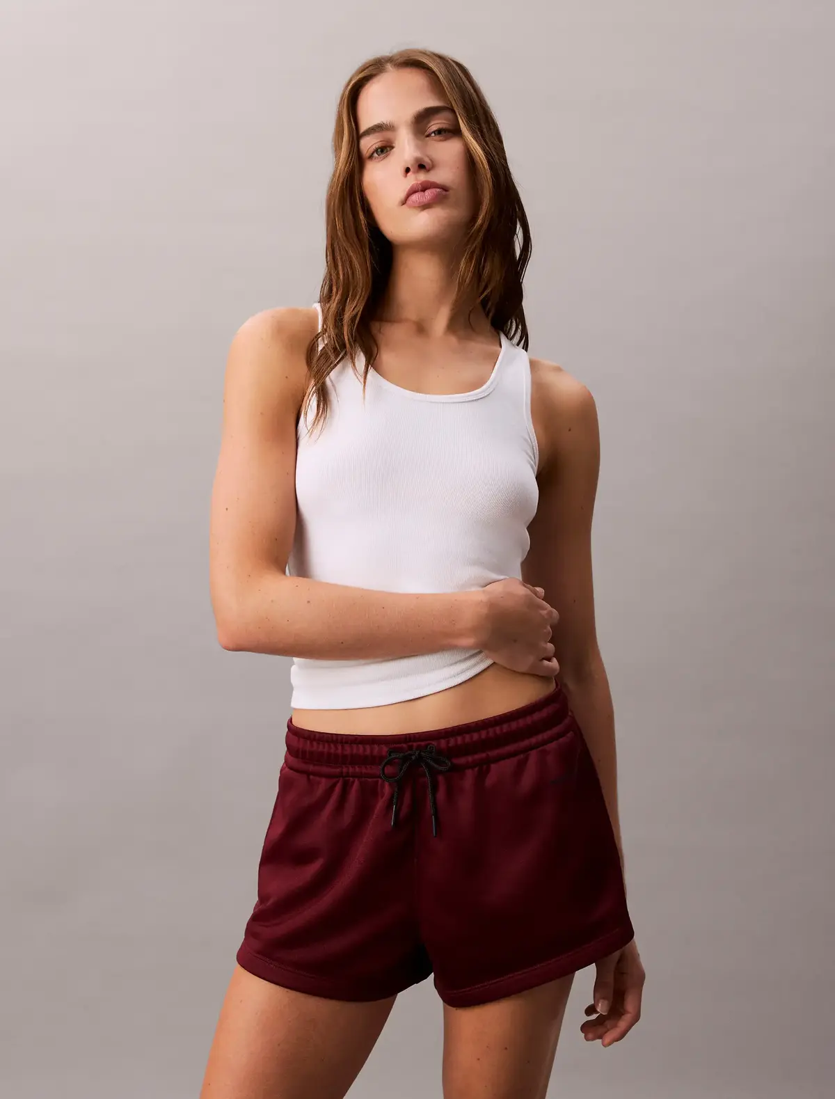 Calvin Klein HIGH SHINE FRENCH Bordo Kadın Mini Şort