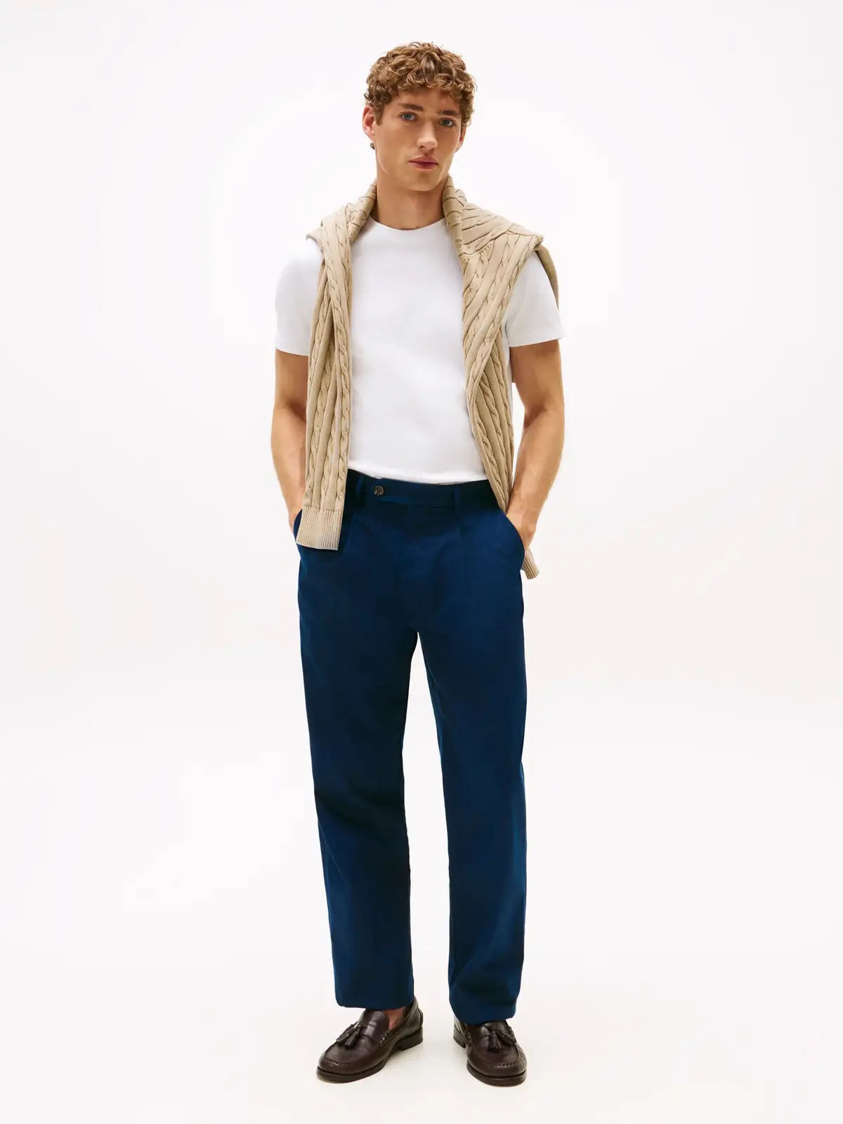 Tommy Hilfiger LUXURY INTERLOCK TEE, YBR Beyaz Erkek T-Shirt & Polo