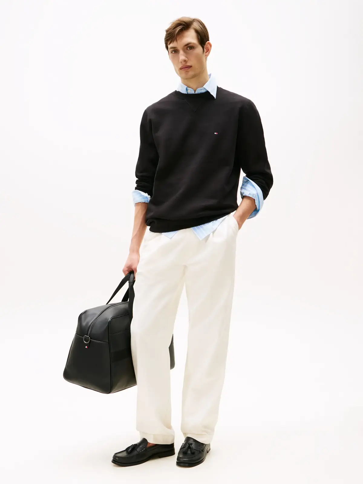 Tommy Hilfiger ESSENTIAL FLEECE CRE Erkek Siyah Sweatshirt