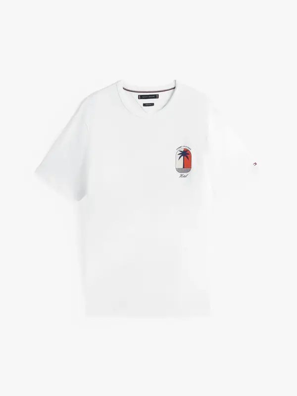 Tommy Hilfiger PALM TREE LABEL TEE Erkek Beyaz T-Shirt