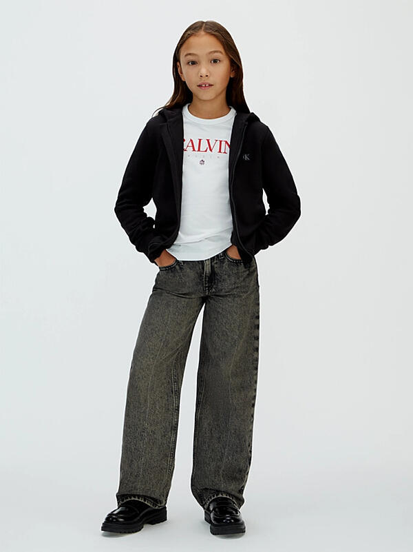 Calvin Klein MINI BADGE ZIP-THROU Siyah Çocuk Kapüşonlu Sweatshirt