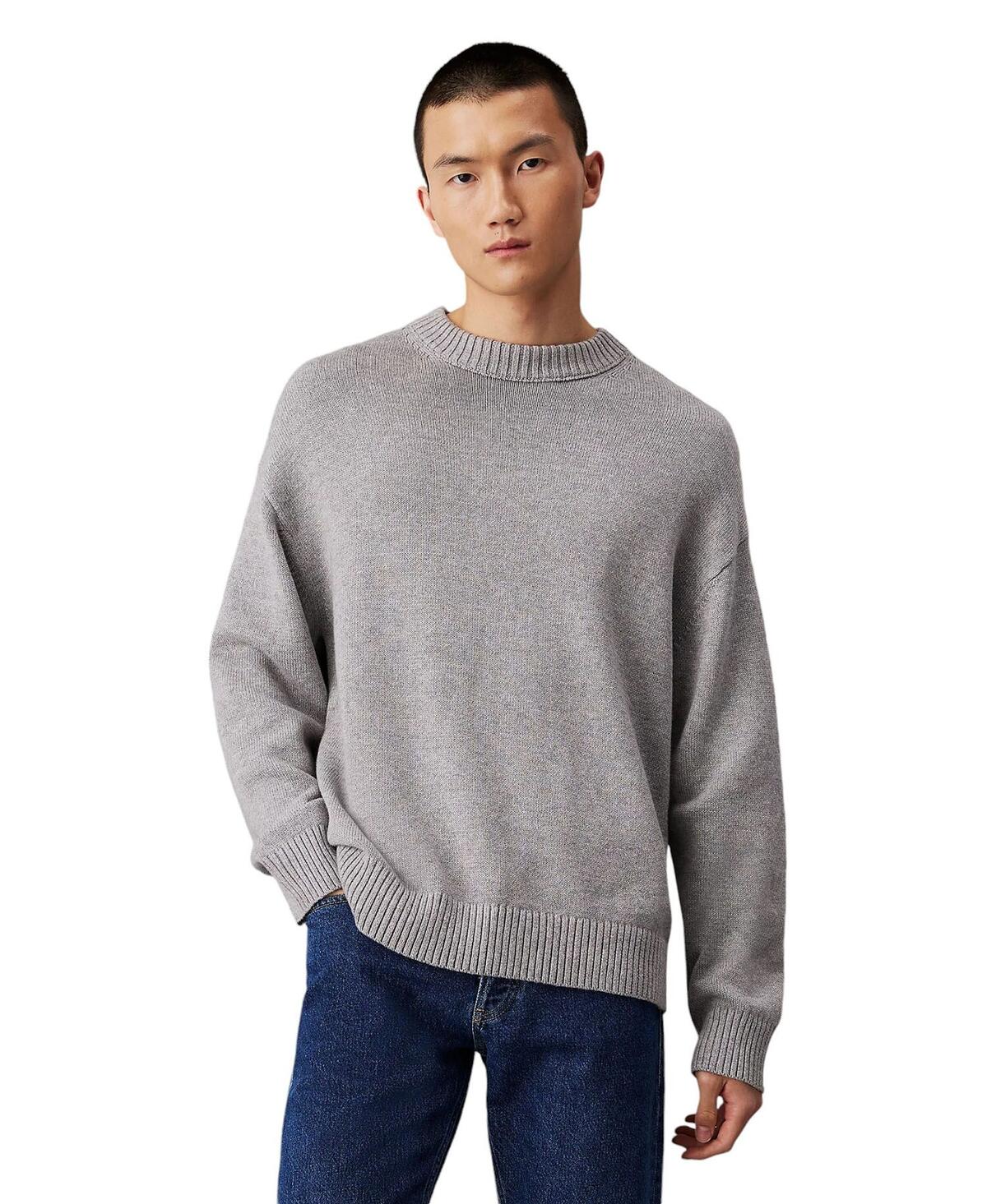 Calvin Klein COTTON WOOL CREW NEC, P41 Gri Erkek Kazak
