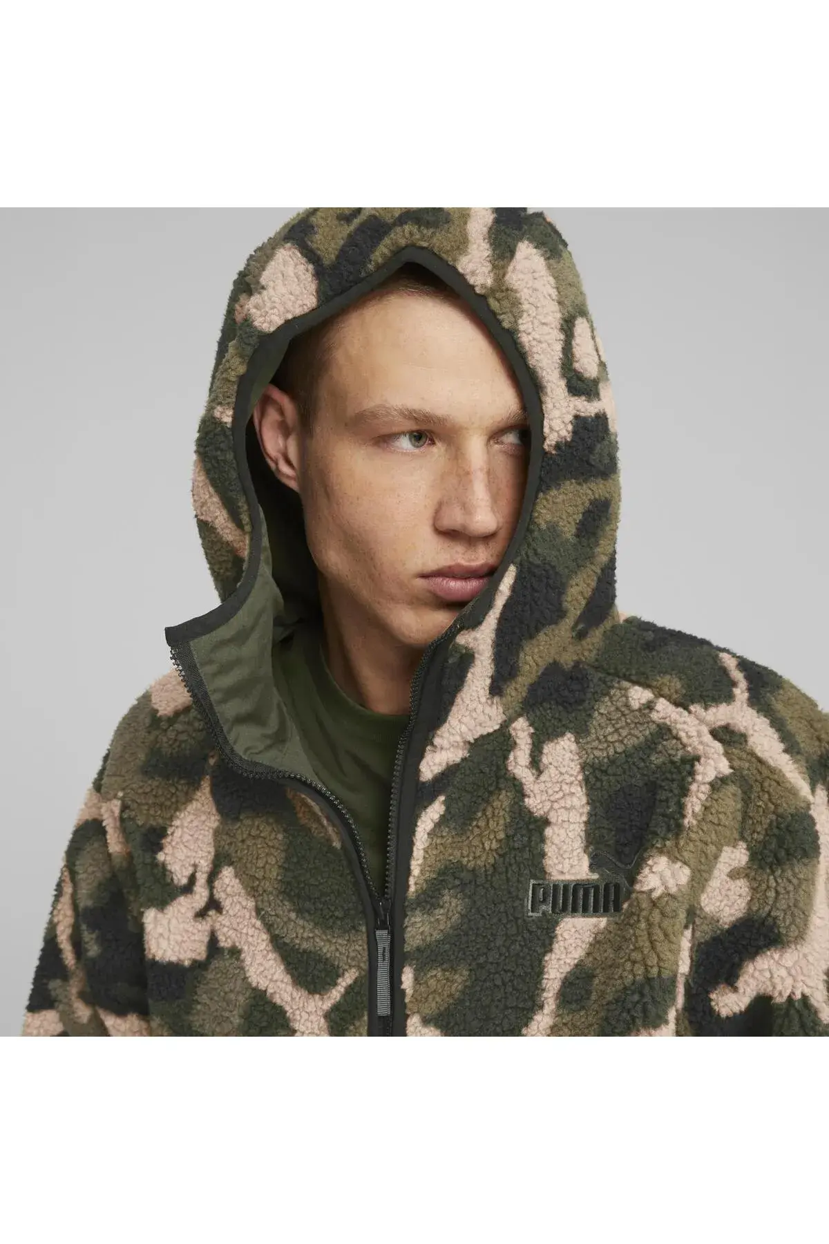 Puma Sherpa Hooded AOP Jacket Yeşil Erkek Ceket