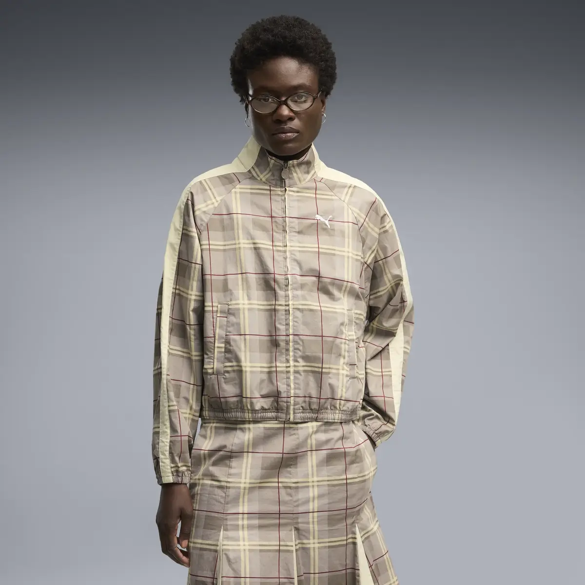 Puma T7 Tartan Woven Jacket Krem Kadın Ceket