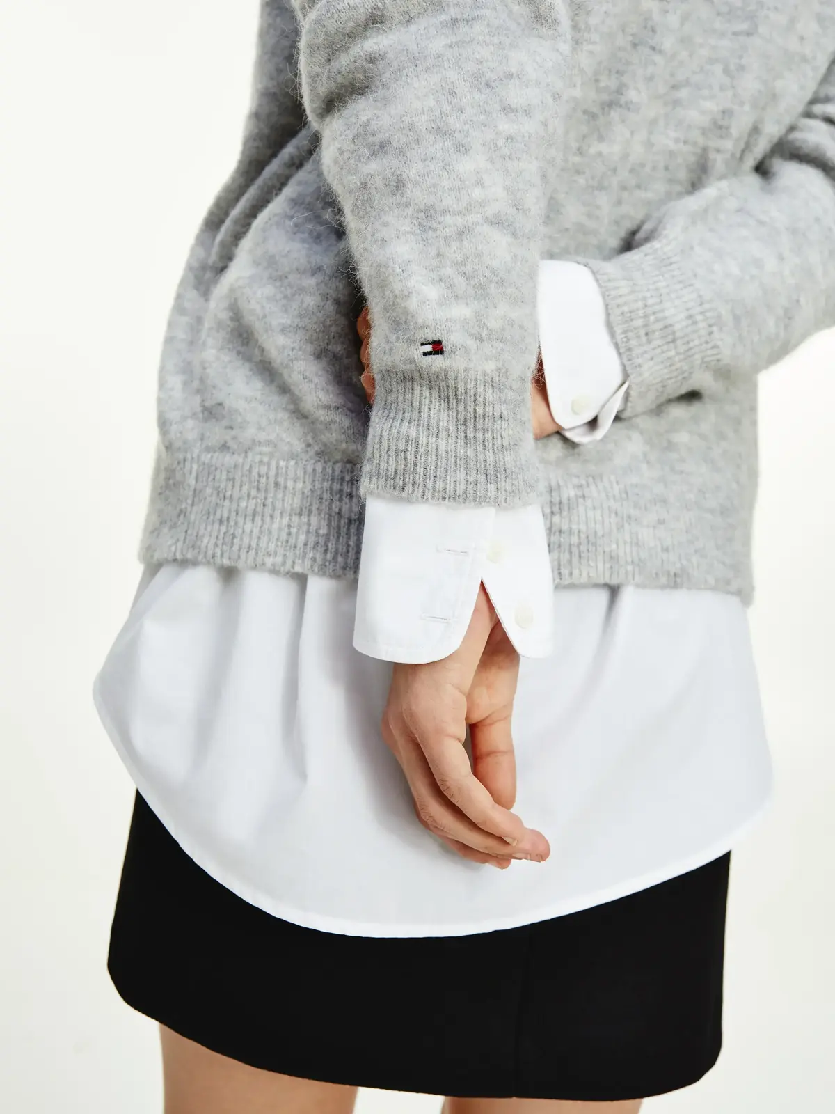 Tommy Hilfiger ALPACA SHORT V-NK CA Kadın Gri Kazak