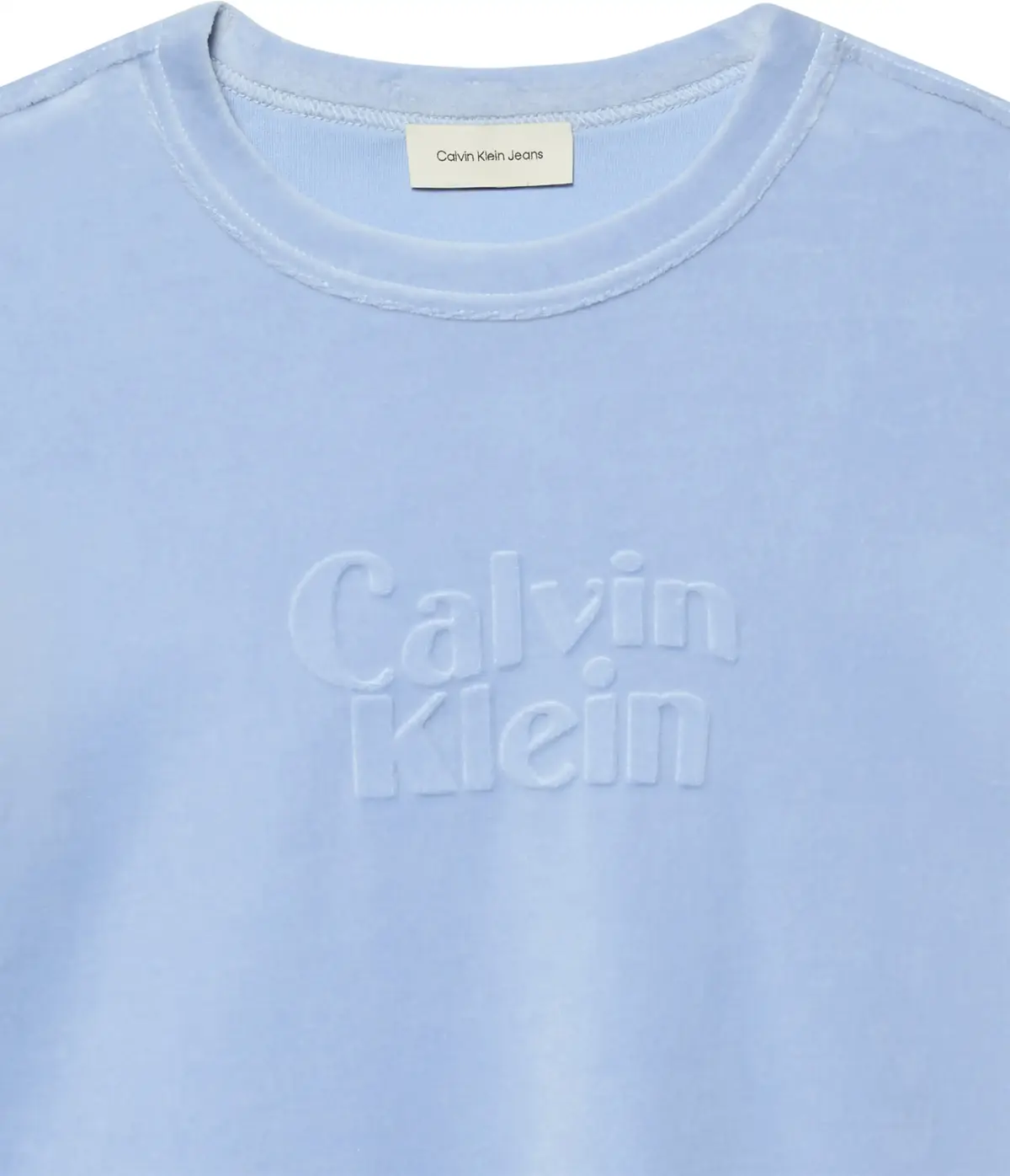 Calvin Klein SS VELOUR LOGO TEE Kadın Mavi T-Shirt