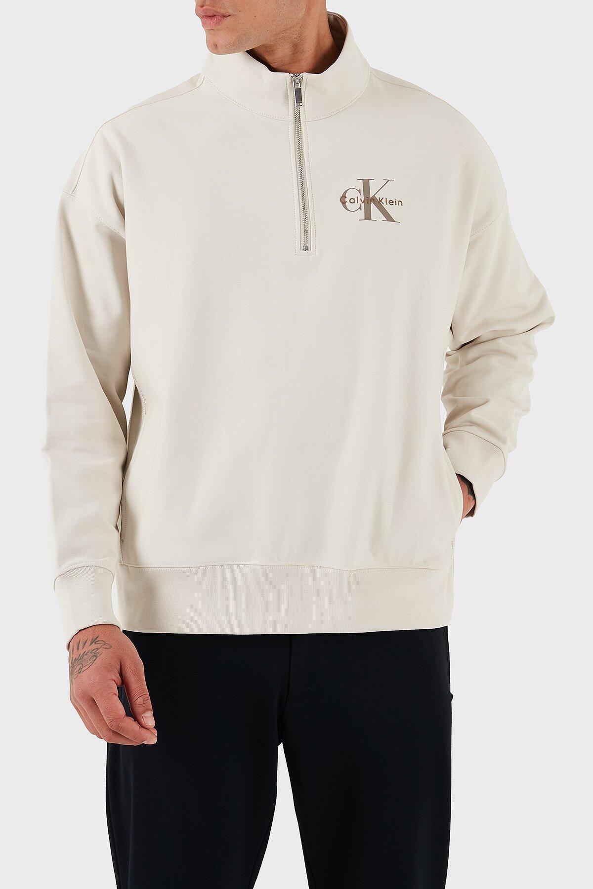 Calvin Klein LS CHUNKY PIQUE RLXD Beyaz Regular Fit Erkek Sweatshirt