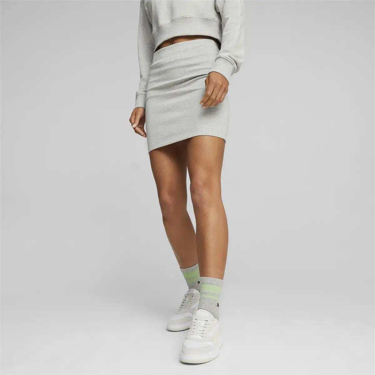 Puma CLASSICS Ribbed Skirt Gri Kadın Etek