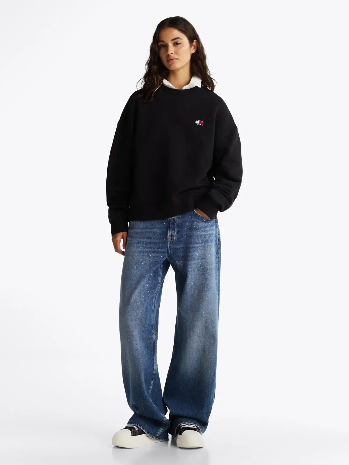 Tommy Hilfiger TJW BXY BADGE CREW, BDS Siyah Kadın Sweatshirt