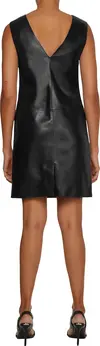 Calvin Klein LEATHER V NECK DRESS Kadın Siyah Elbise