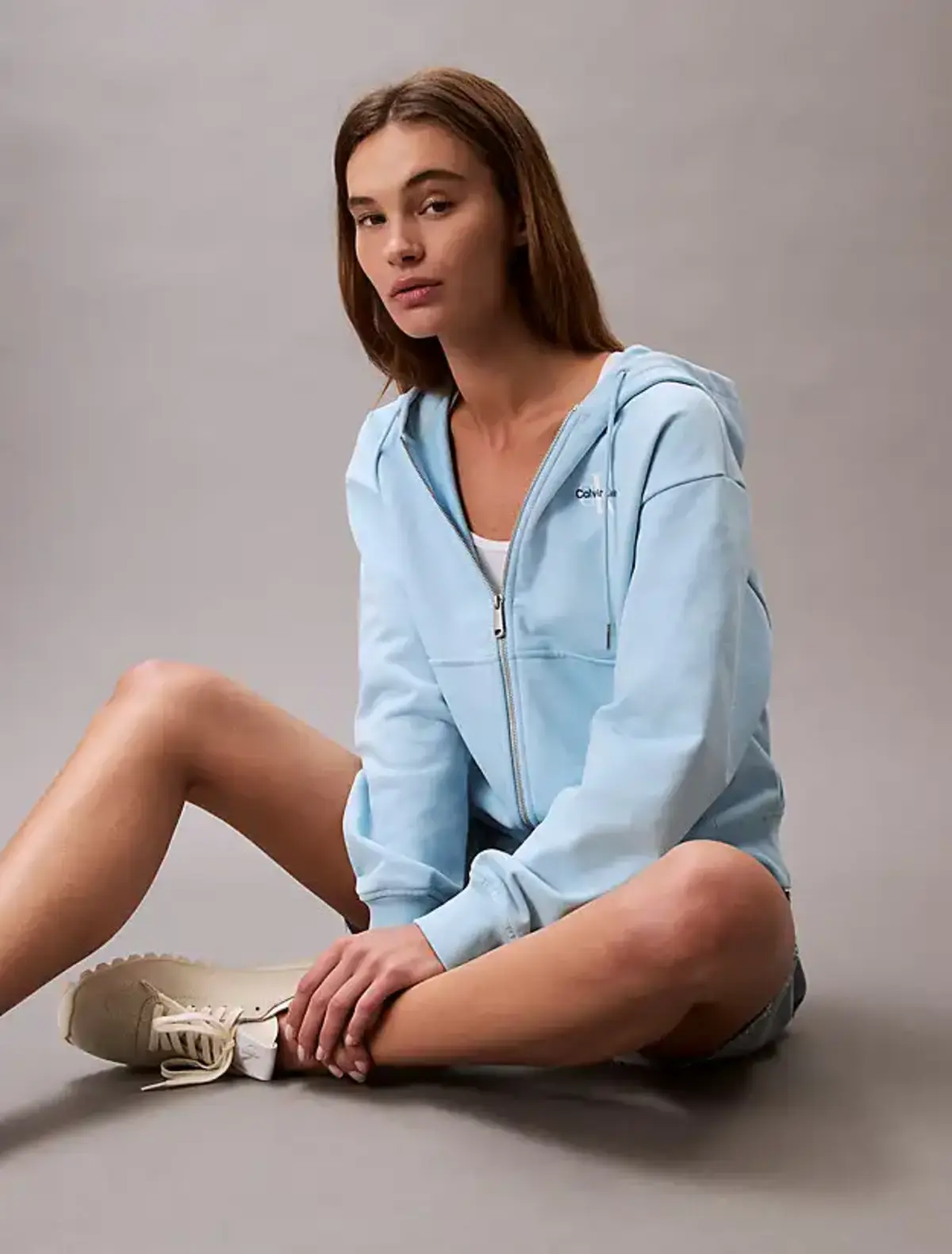 Calvin Klein MONOLOGO FRENCH TERRY FZ BF HOOD Mavi Kadın Sweatshirt