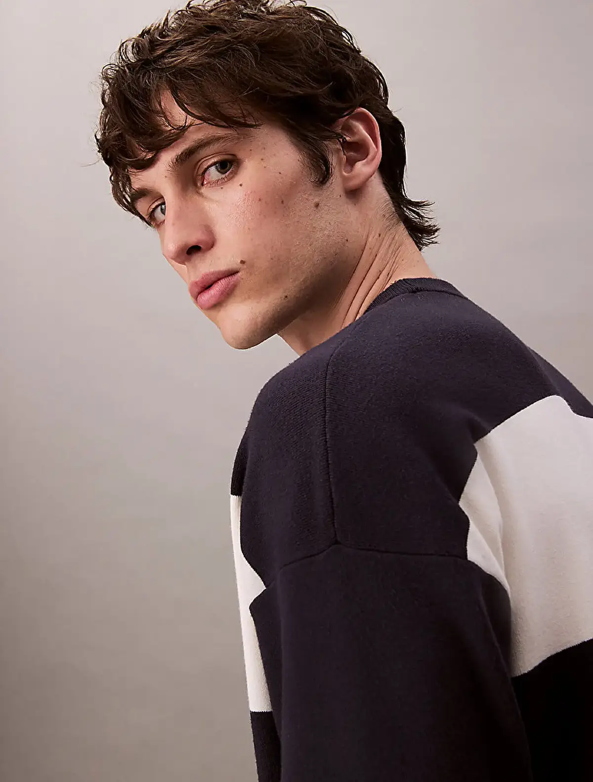 Calvin Klein LS STRIPED SNOWY RELAXED CREWNK Lacivert Erkek Kazak