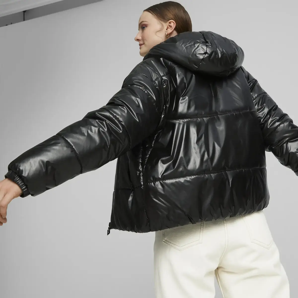 Puma Classics Shiny Padded Jacket Siyah Parlak Kadın Kapüşonlu Şişme Mont