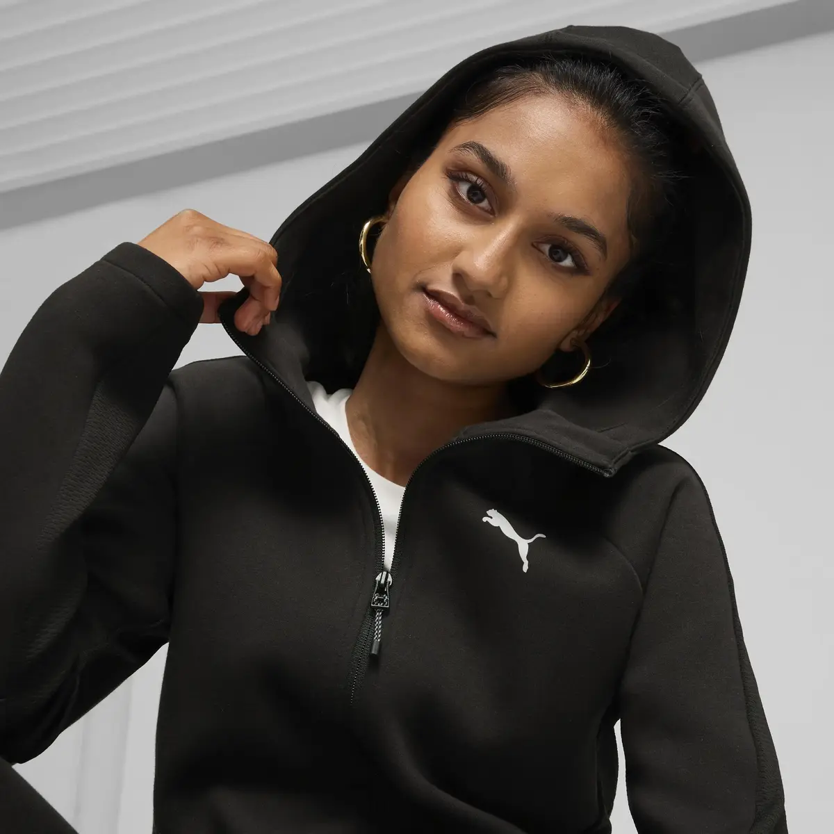 Puma EVOSTRIPE Full-Zip Hoodie Siyah Kadın Sweatshirt