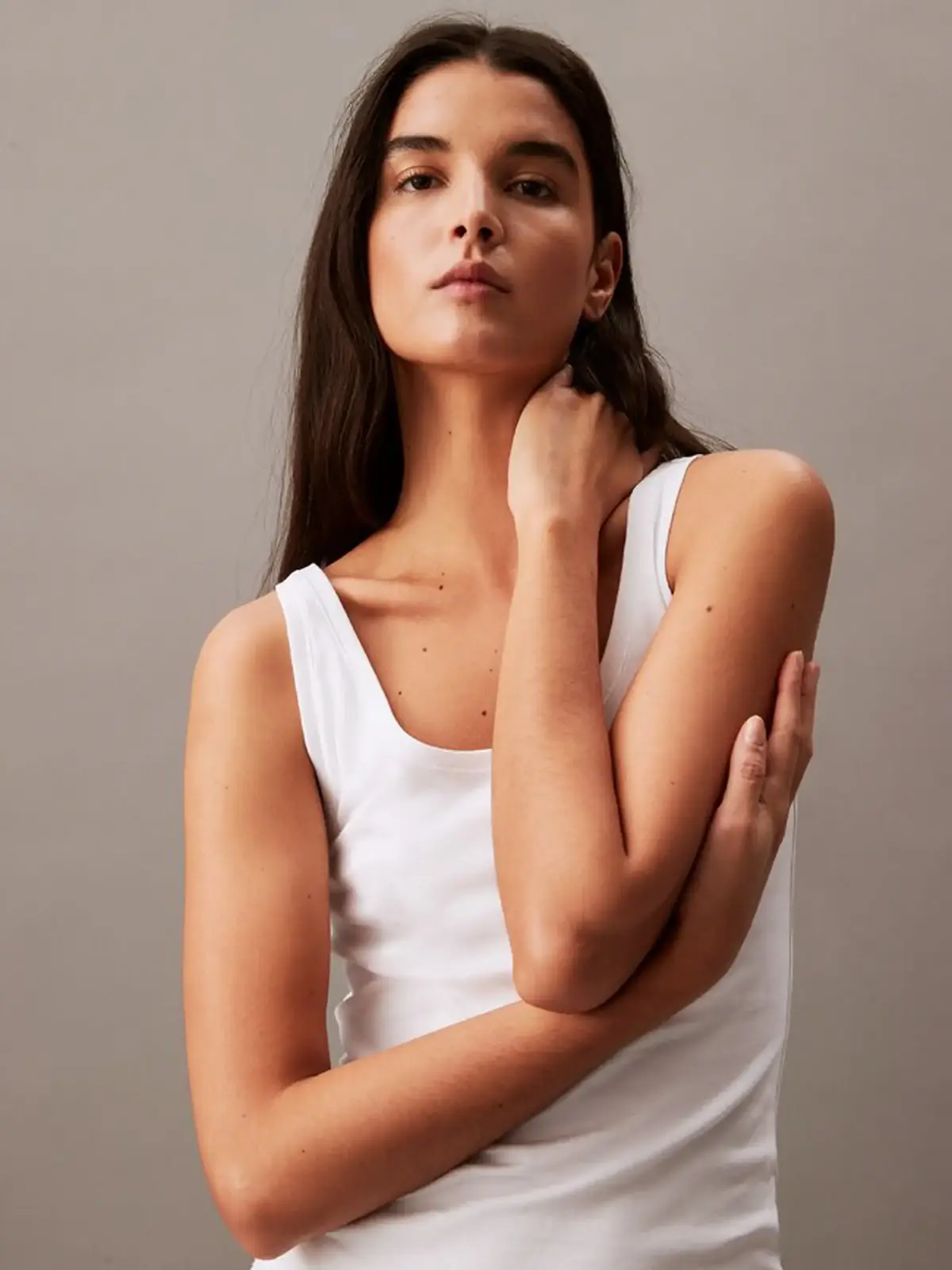 Calvin Klein REFINED COTTON SCOOP Kadın Beyaz T-Shirt
