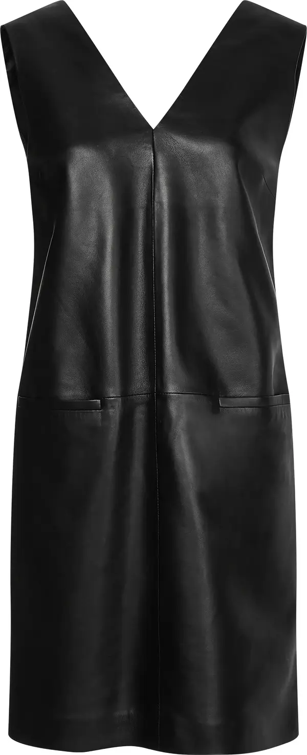 Calvin Klein LEATHER V NECK DRESS Kadın Siyah Elbise