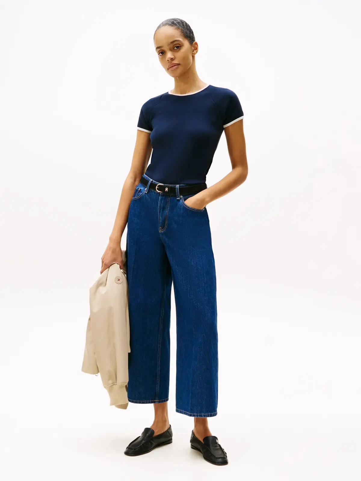 Tommy Hilfiger CONTRAST RINGER TEE Kadın Lacivert T-Shirt