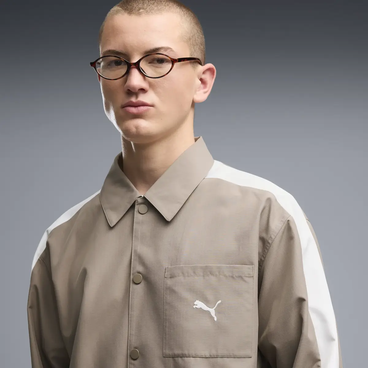 PUMA T7 Relaxed Woven Overshirt Bej Erkek Gömlek
