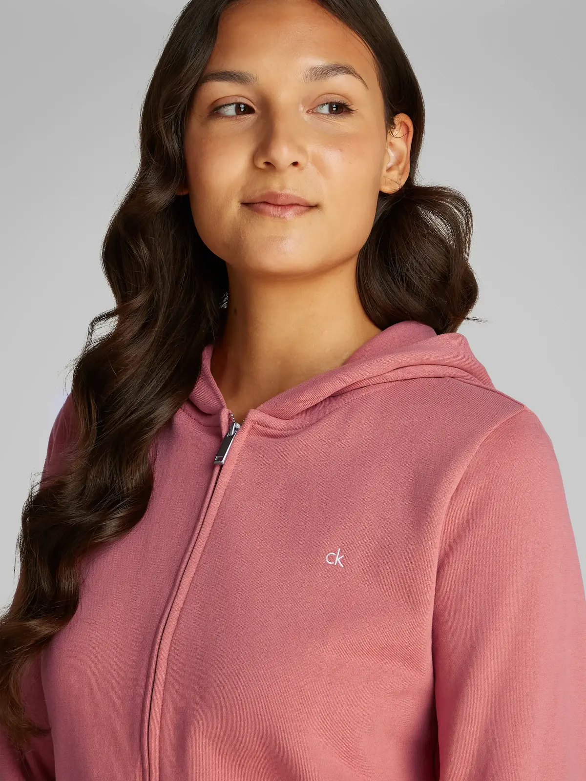 Calvin Klein CK EMB TERRY ZIP THR Pembe Kadın Fermuarlı Kapüşonlu Sweatshirt