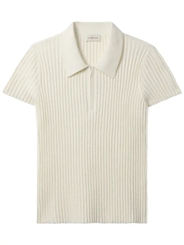 Calvin Klein ZIGZAG RIB SS ZIP UP, YAS Krem Kadın Polo