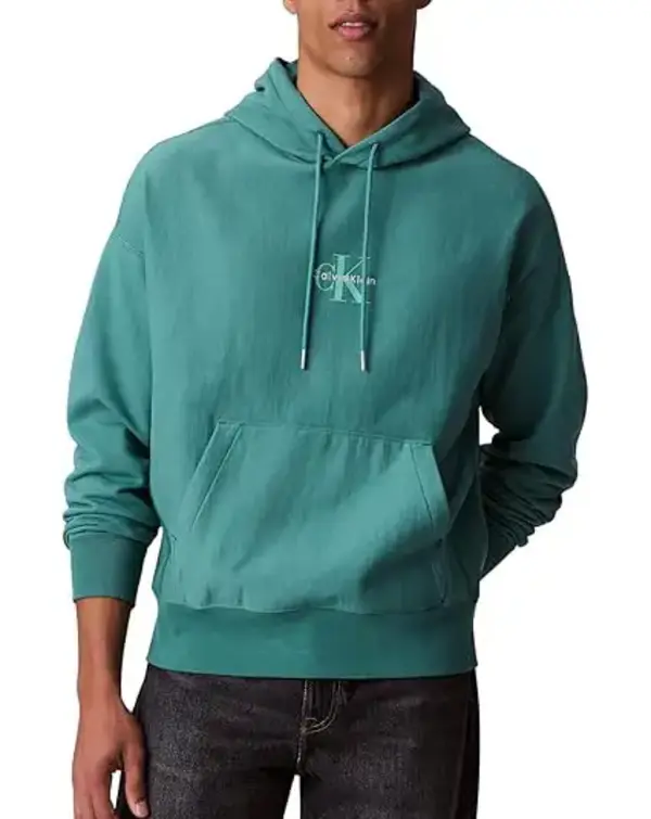 Calvin Klein PREMIUM TERRY MICRO MONOLOGO HOO Yeşil Erkek Hoodie
