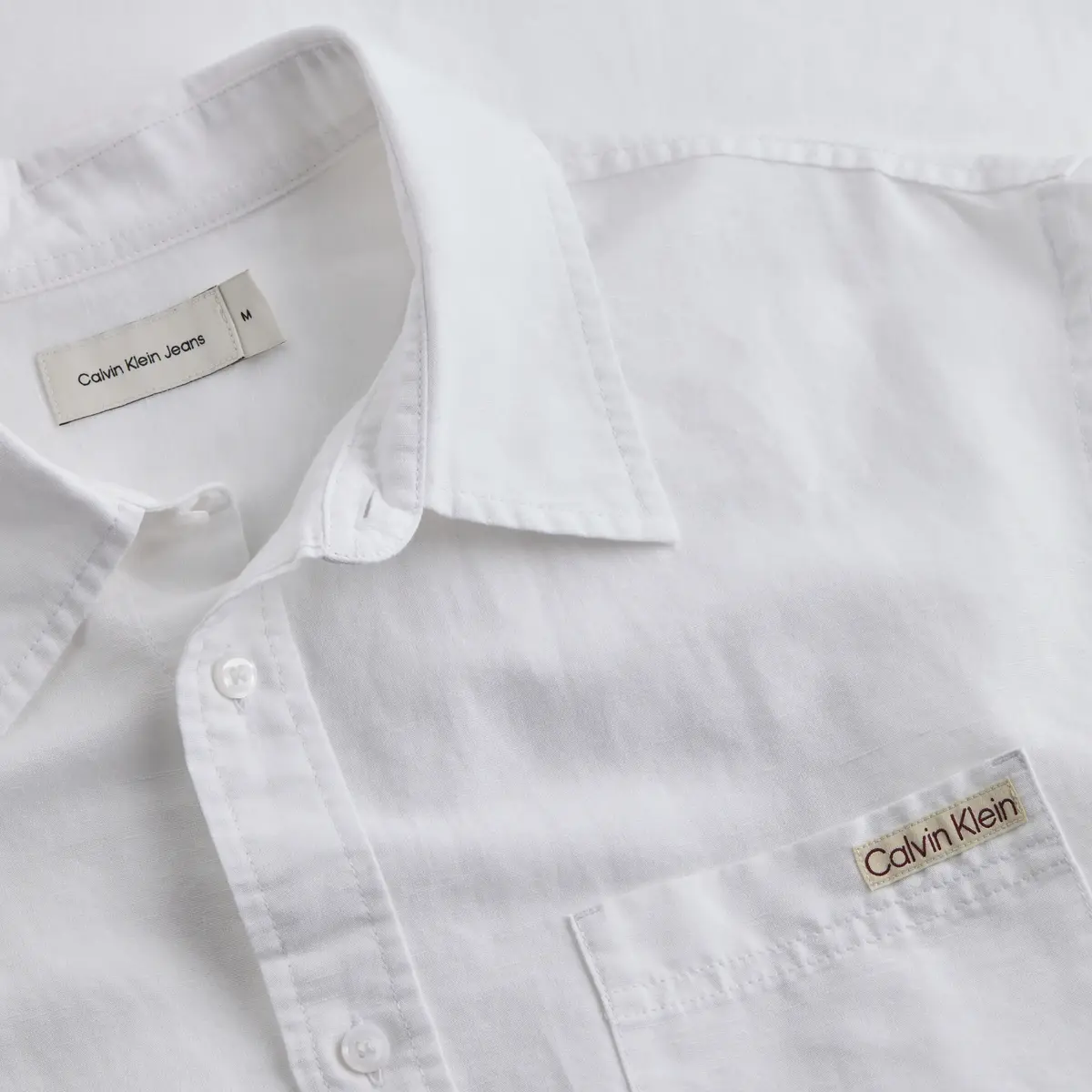 Calvin Klein LINEN COTTON S/S SHI, YAF Beyaz Erkek Gömlek