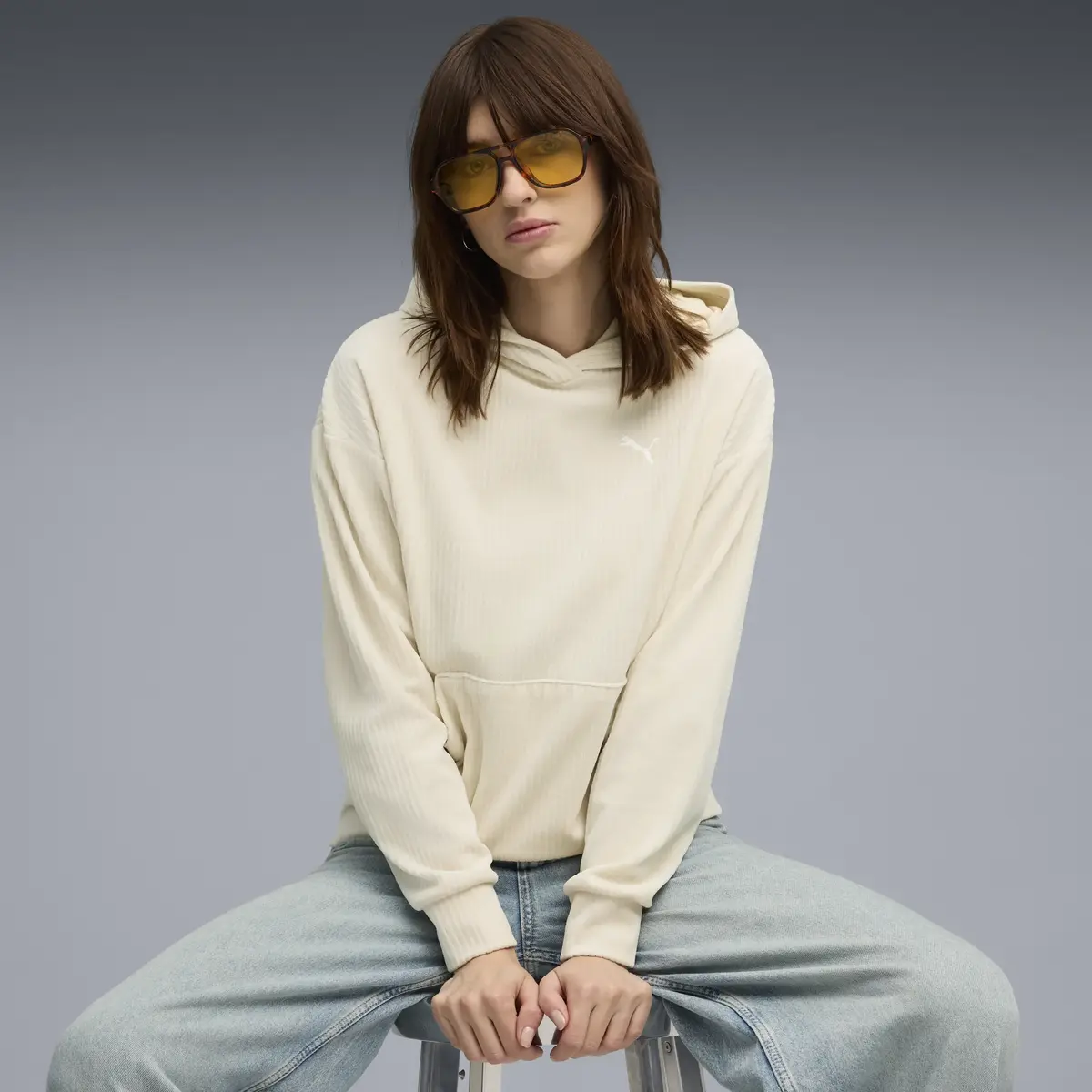 Puma ESS ELEVATED Velour Hoodie Krem Kadın Hoodie