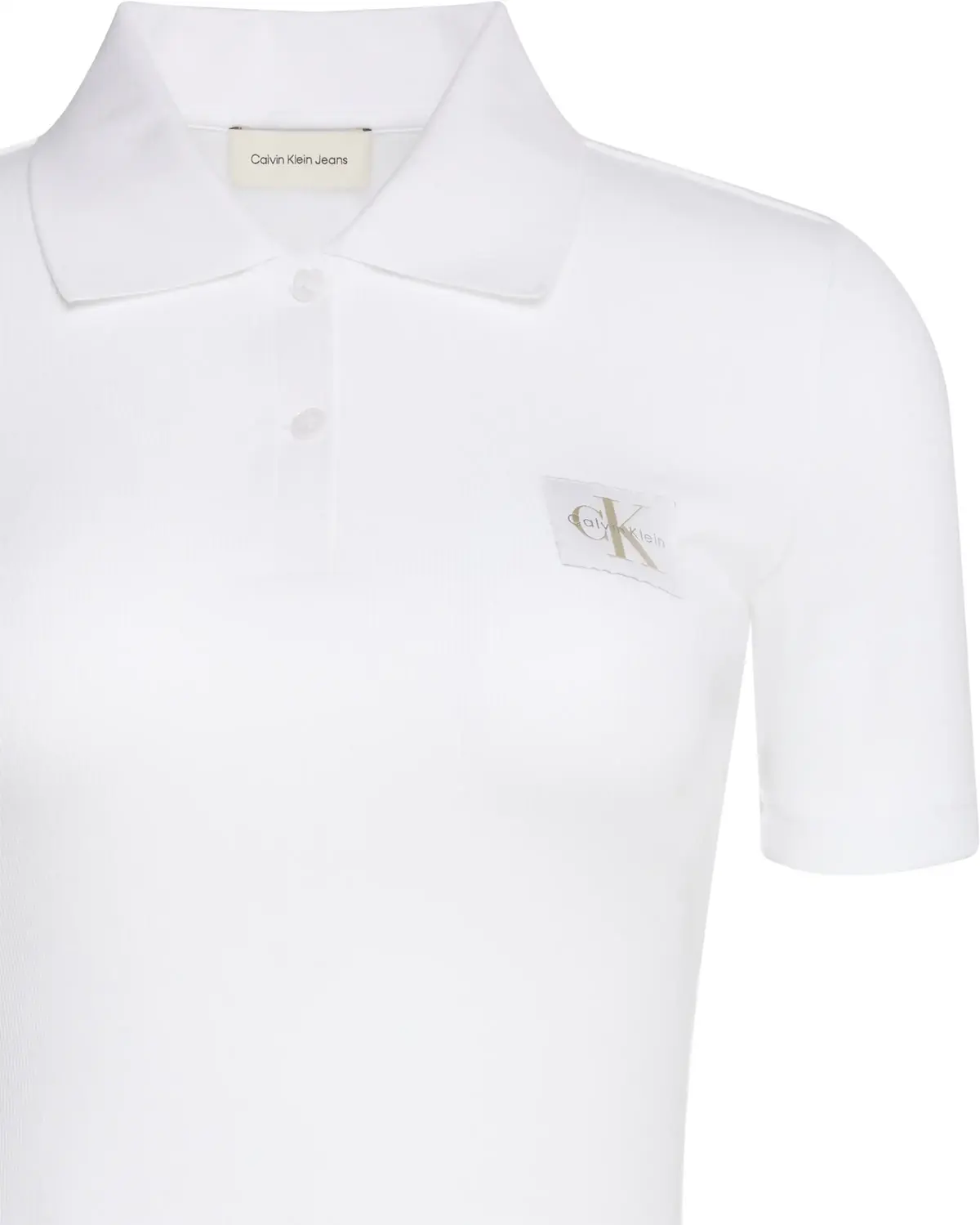 Calvin Klein A - WOVEN LABEL 2X2 RIB POLO Beyaz Kadın Polo T-Shirt