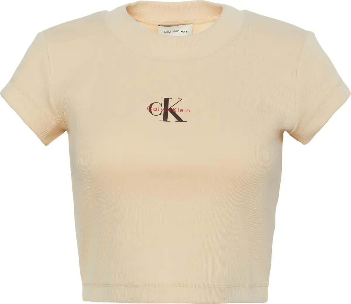 Calvin Klein MONOLOGO BABY RIB TEE Kadın Krem T-Shirt