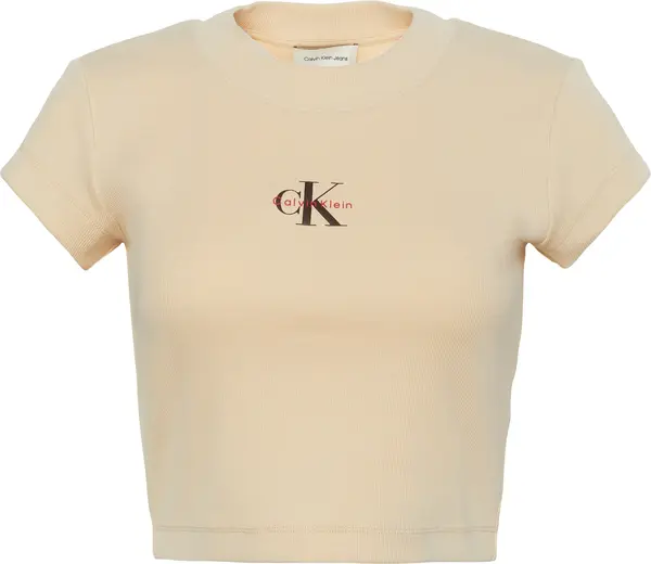 Calvin Klein MONOLOGO BABY RIB TEE Kadın Krem T-Shirt