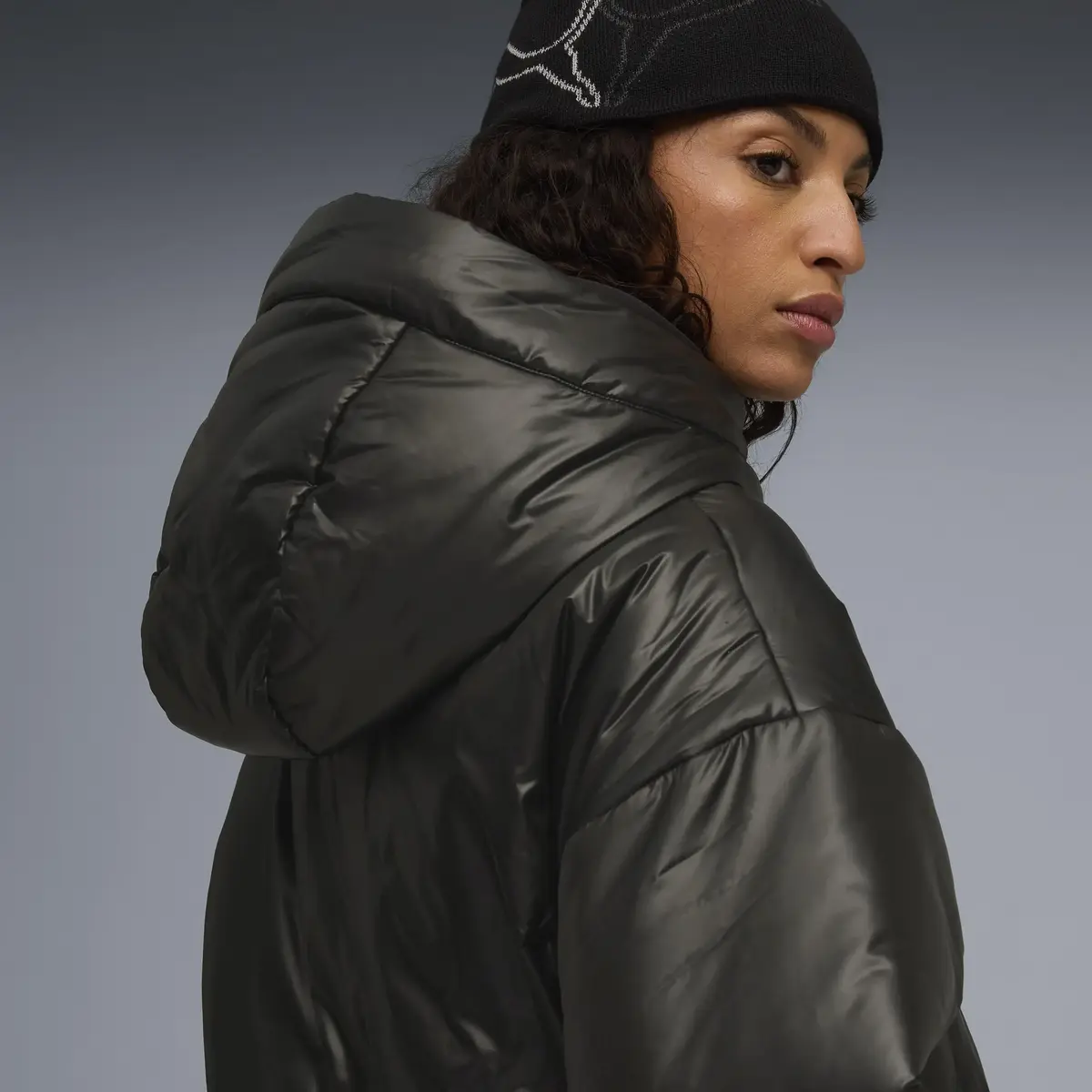 Puma Shiny Hooded Padded Jacket Siyah Kadın Mont