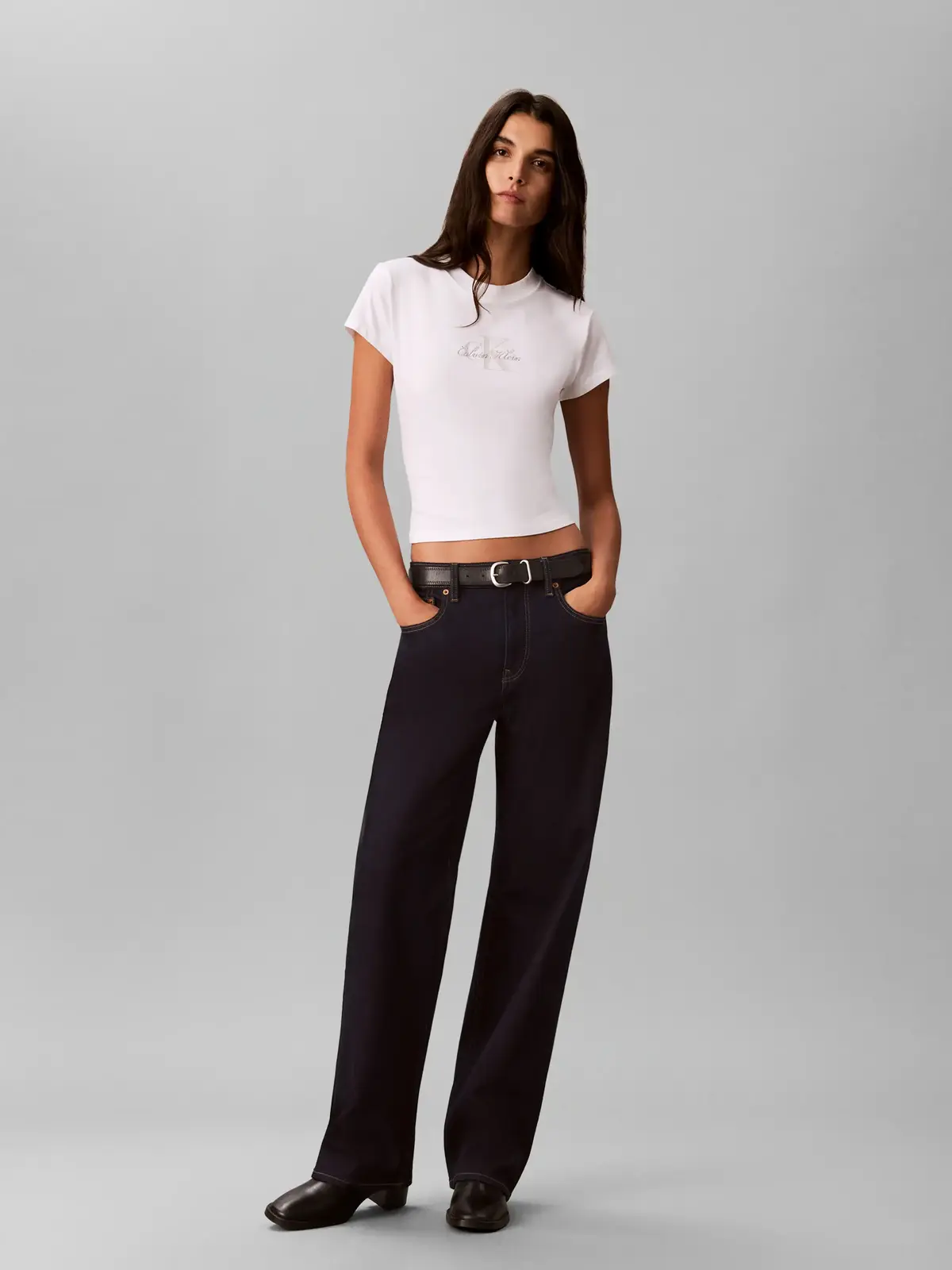Calvin Klein SS SLIM FIT BABY MON, YAF Beyaz Kadın T-Shirt