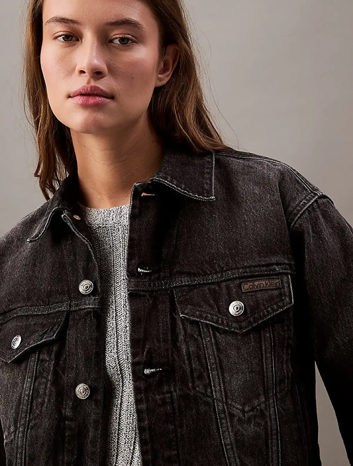 Calvin Klein 90s TRUCKER BLACK FOG Siyah Kadın Ceket Calvin Klein 90s TRUCKER BLACK FOG Siyah Kadın Ceket