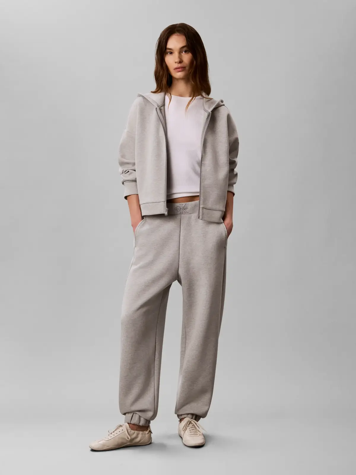 Calvin Klein COTTON SPACER HOODI, P7A Gri Kadın Ceket