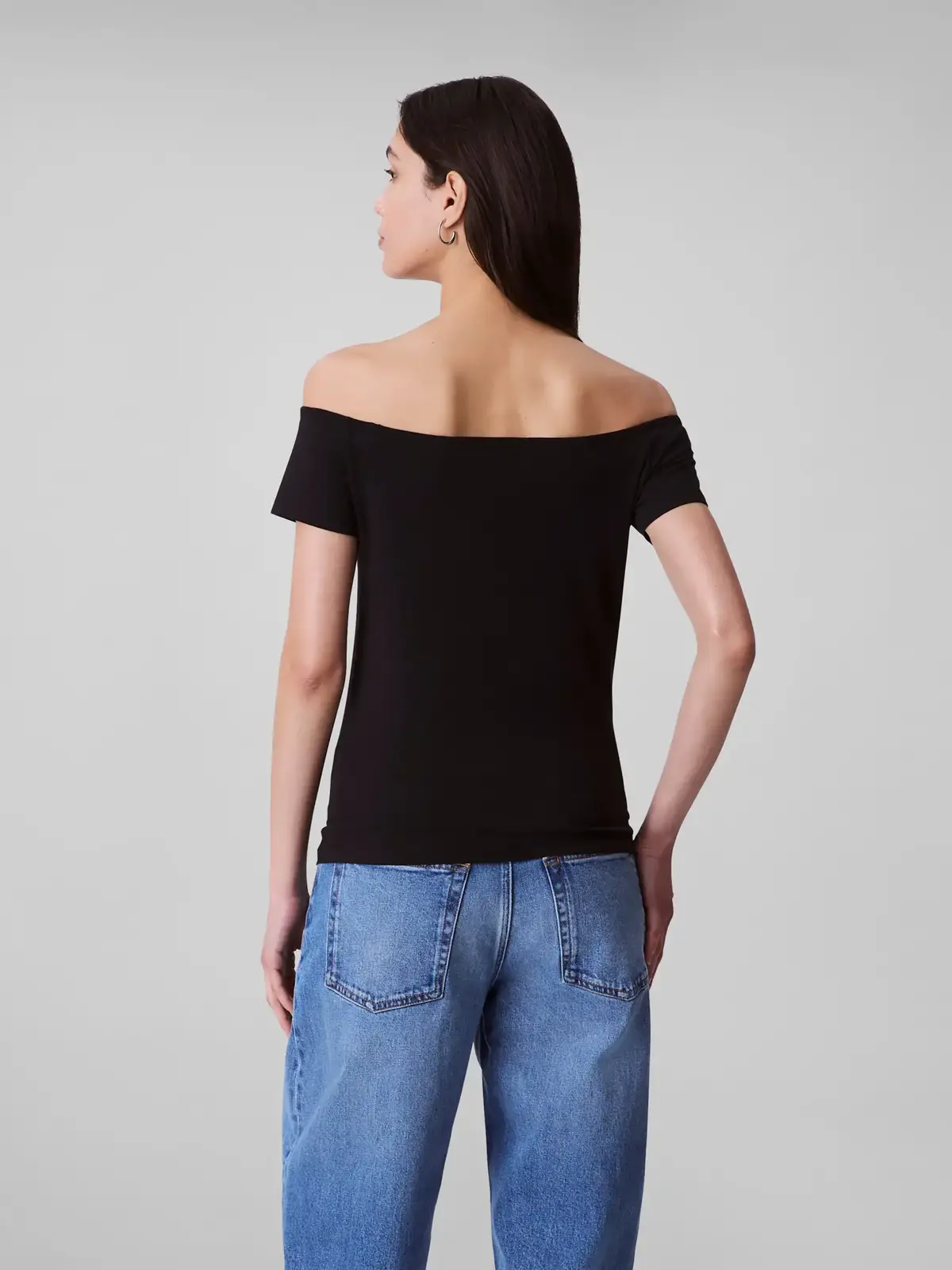Calvin Klein MONOGRAM OFF SHOULDE Siyah Kadın Tişört