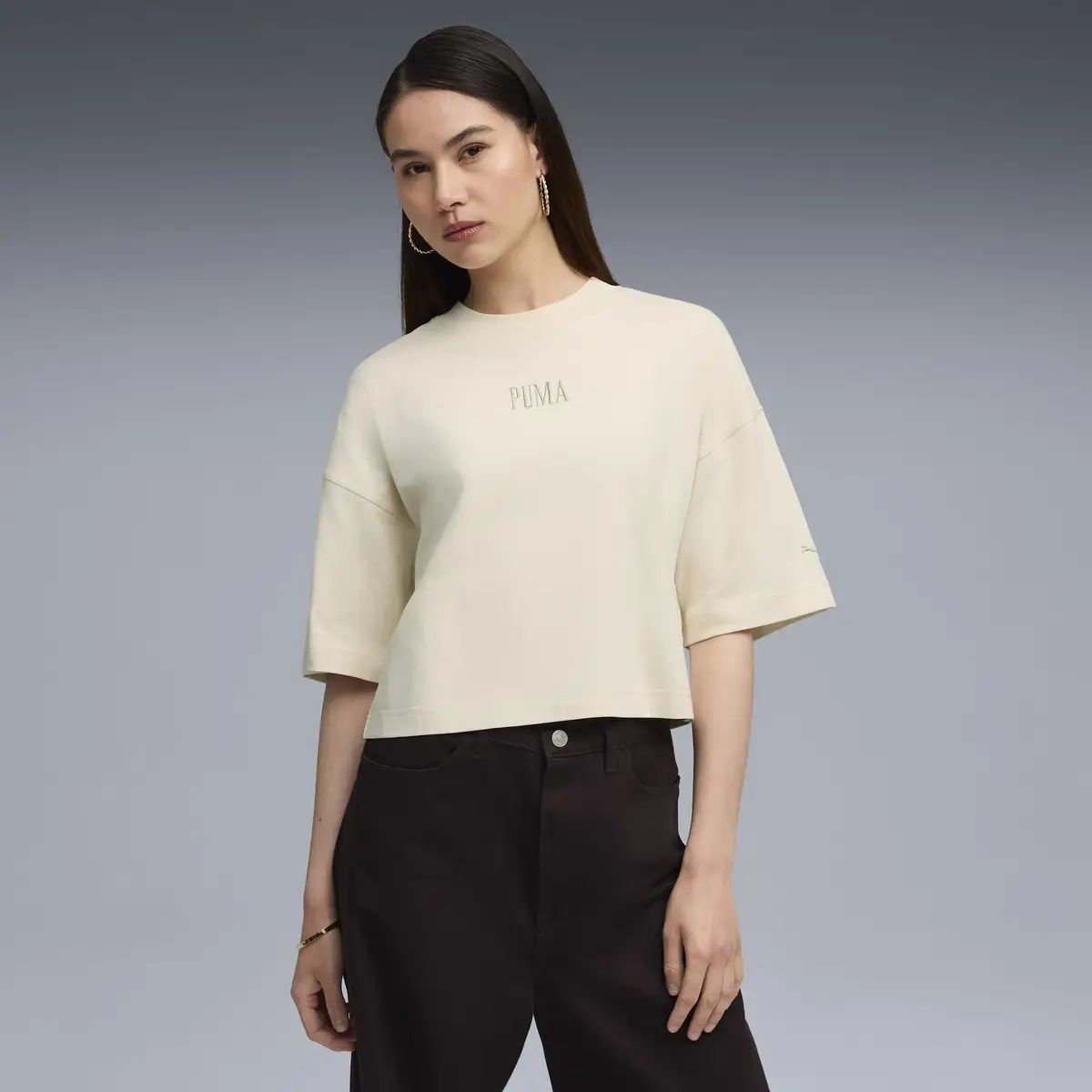 Puma PREMIUM ESS Graphic Tee Krem Kadın T-Shirt