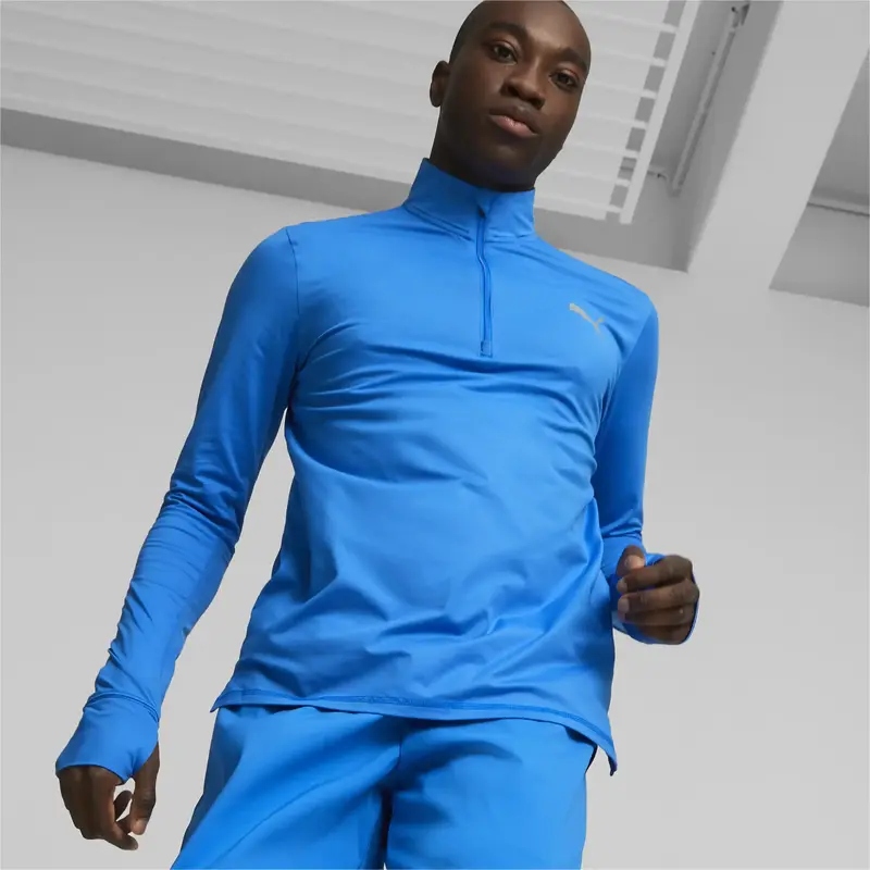 Puma RUN FAVORITE 1/4 ZIP M Mavi Erkek Fermuarlı Koşu/Performans Ceket