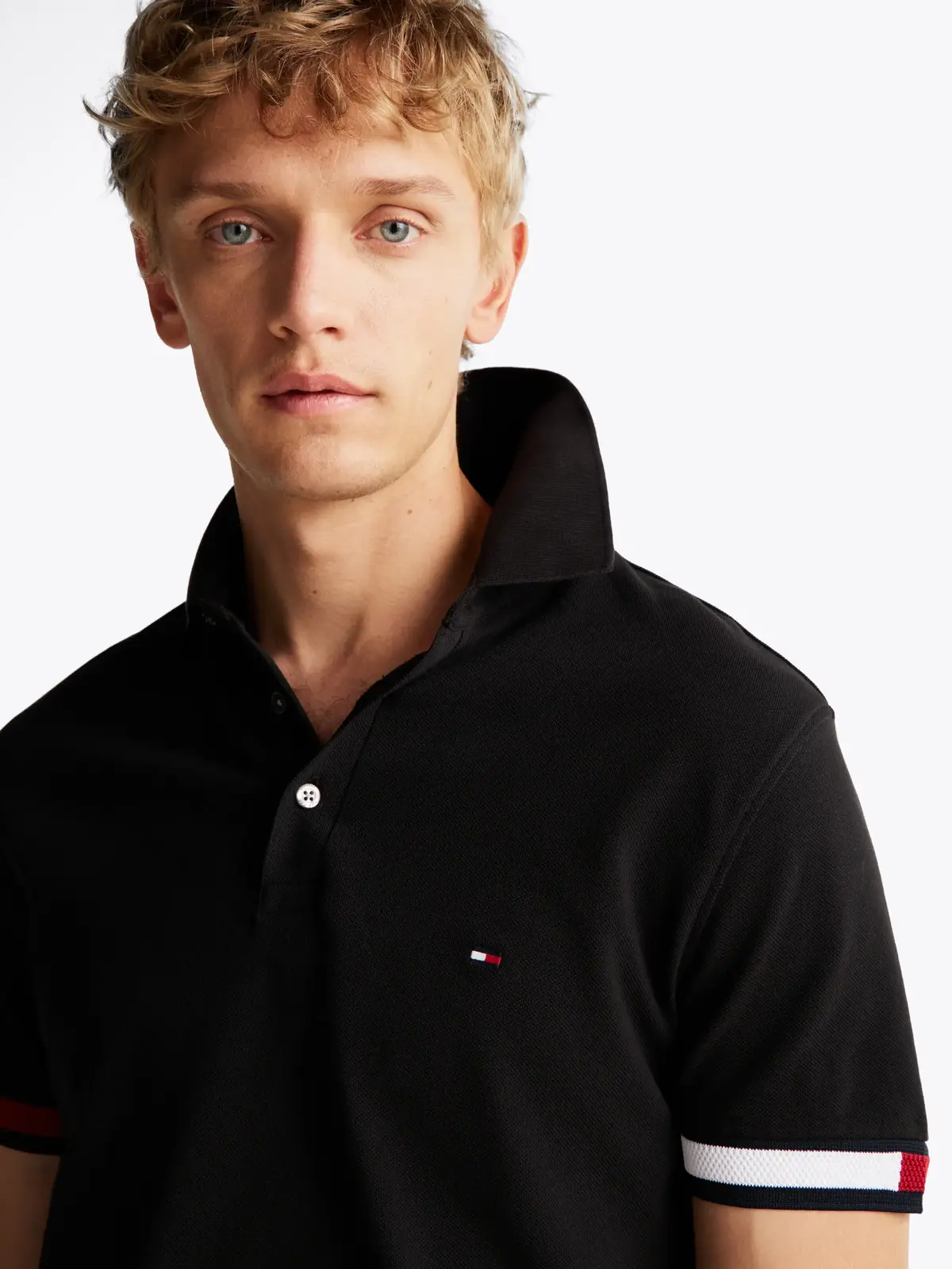 Tommy Hilfiger FLAG CUFF SLIM POLO, BDS Siyah Erkek T-Shirt & Polo