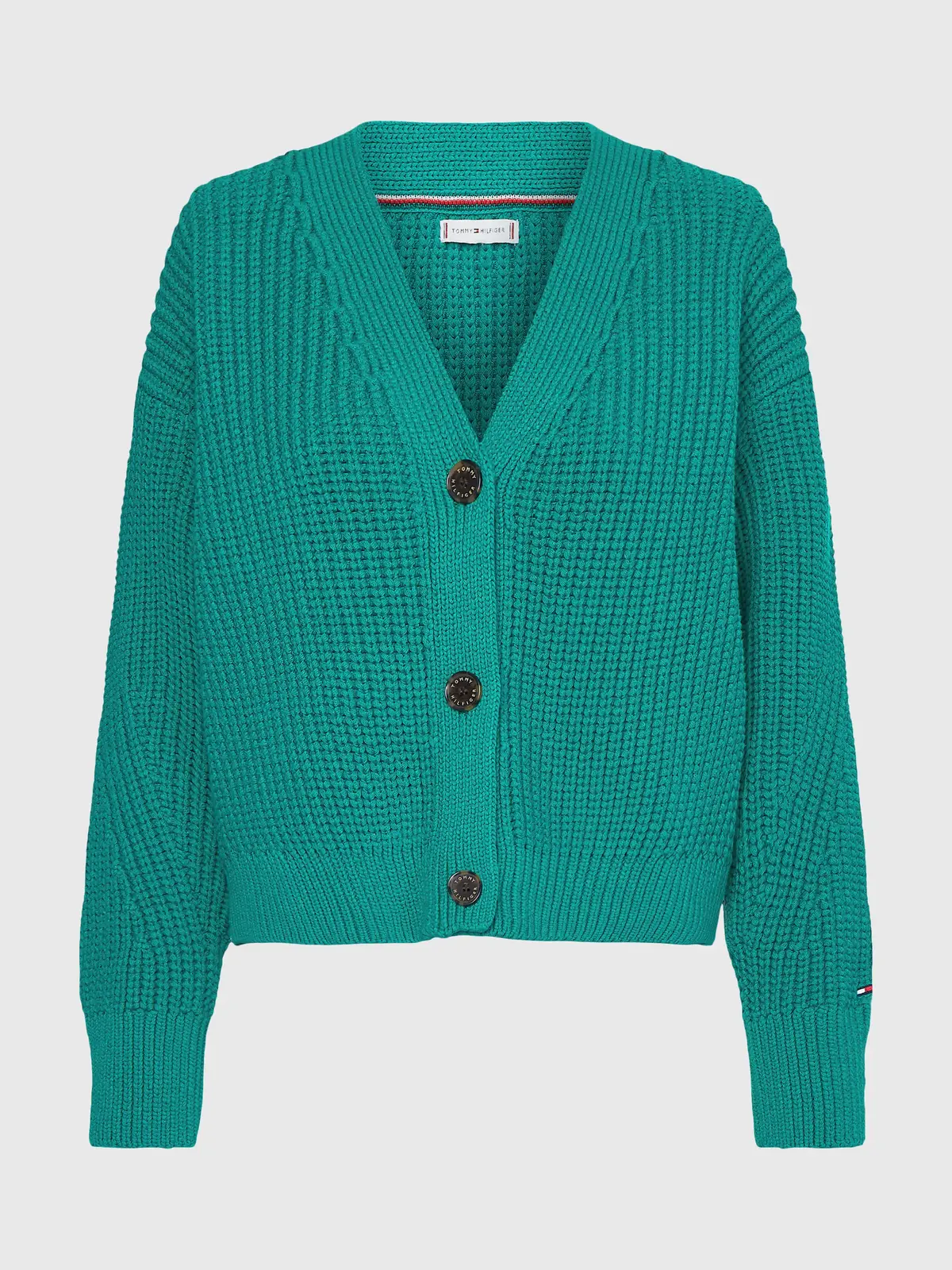 Tommy Hilfiger ORG COTTON BUTTON V- Kadın Yeşil Kazak