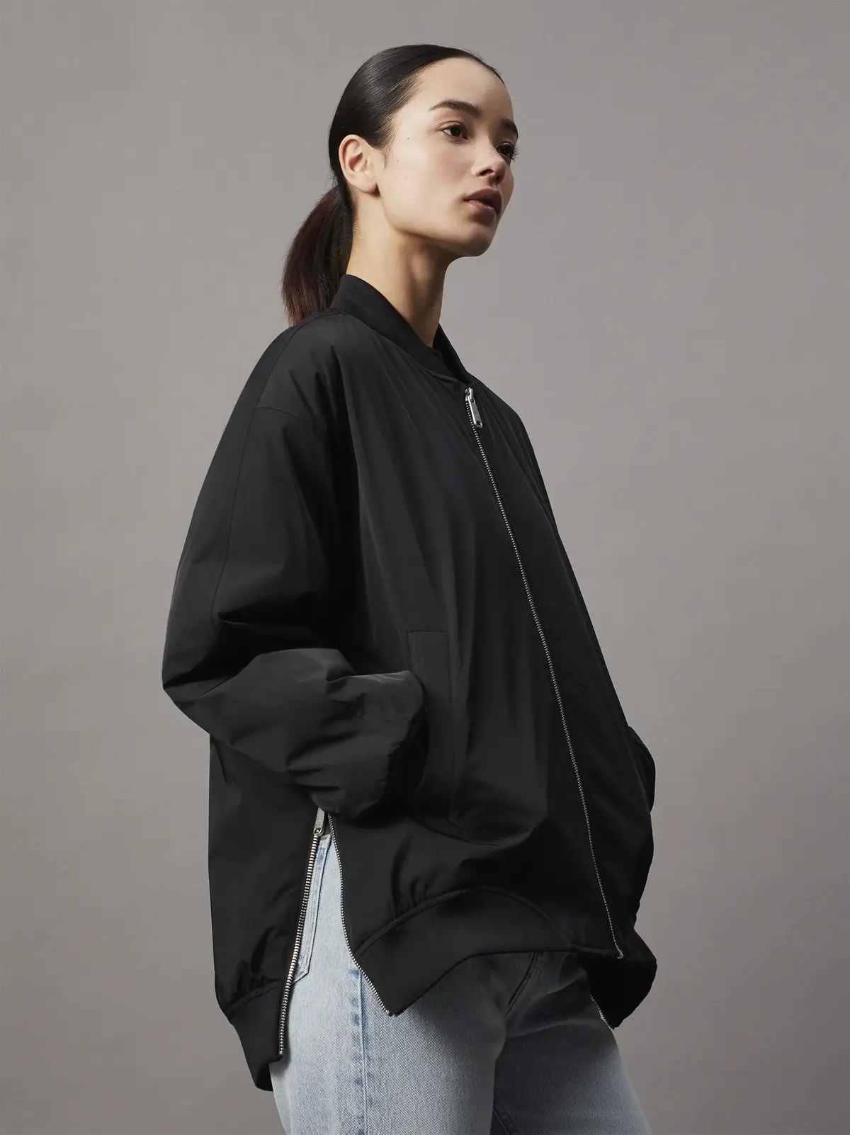 Calvin Klein SEMI SHEER RIB LS SL, BEH Kadın Siyah Kazak