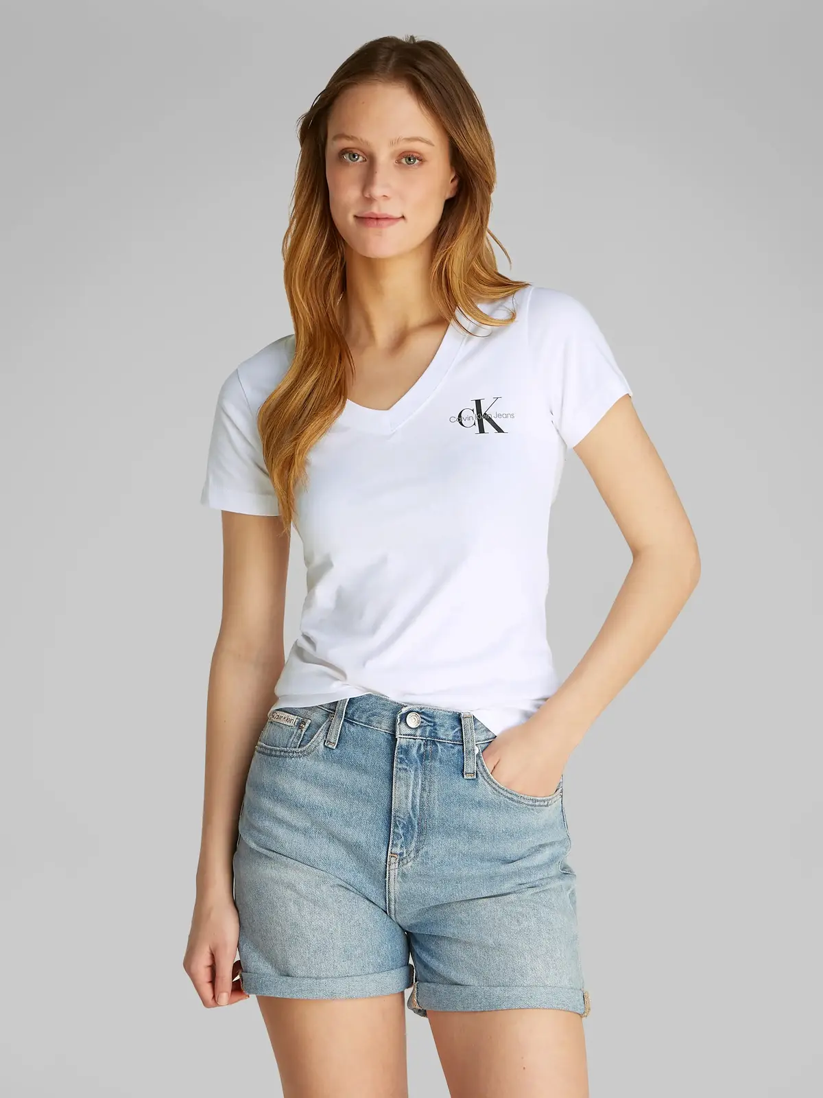 Calvin Klein 2-PACK MONOLOGO V-NE Beyaz Kadın Regular Fit Tişört