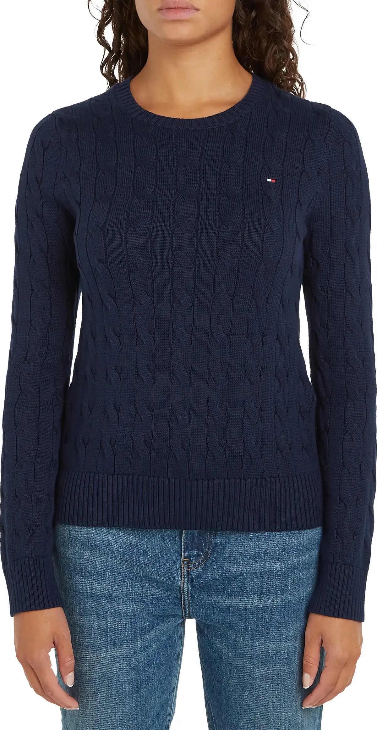 Tommy Hilfiger CO CABLE MID GG LS C, C1G Lacivert Kadın Kazak