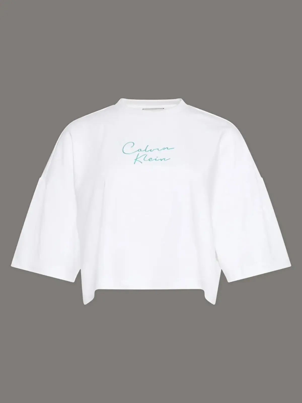 Calvin Klein CROPPED BOXY CHAIN STITCH LOGO T Beyaz Kadın Tişört