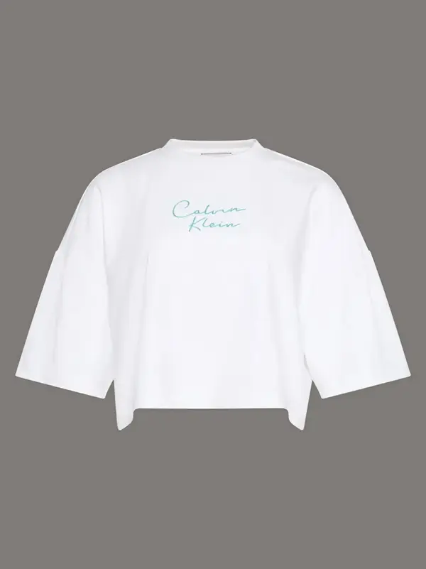 Calvin Klein CROPPED BOXY CHAIN STITCH LOGO T Beyaz Kadın Tişört